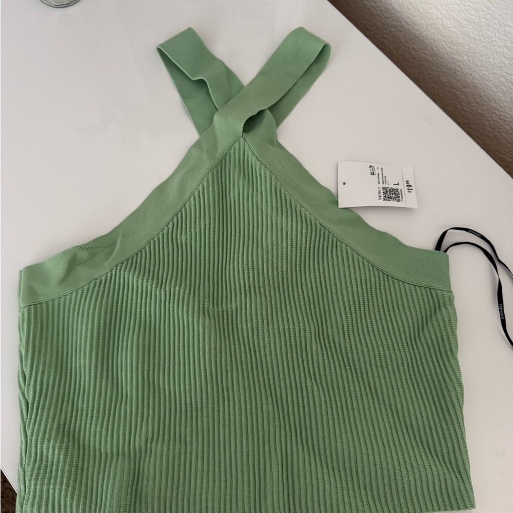 Forever 21 Sage Ribbed Halter Tank Top